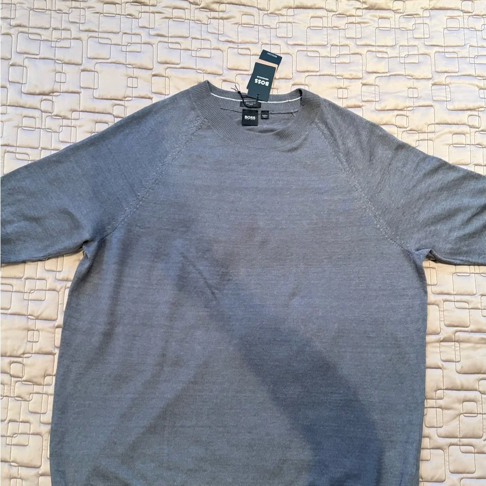 Hugo Boss Men’s Knit Sweater Linen Short Sleeve Grey Collar XXL
